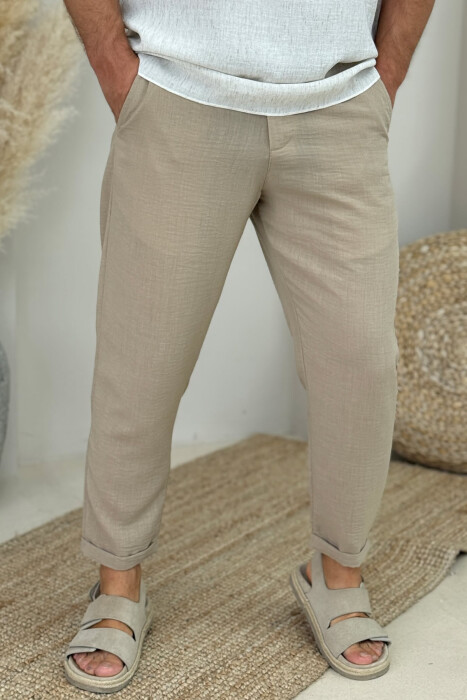 SIMPLE ONE COLOR MEN PANTS BEIGE/BEZHE - 3