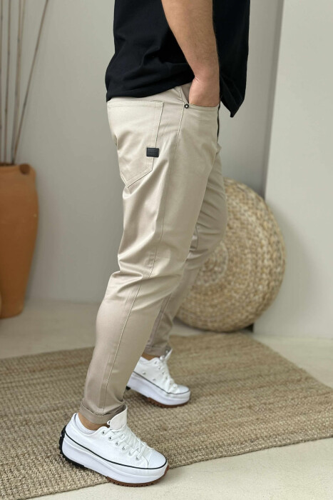 SIMPLE ONE COLOR MEN PANTS BEIGE/BEZHE - 4