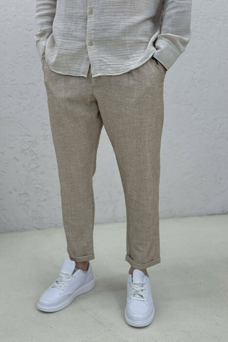 SIMPLE ONE COLOR MEN PANTS BEIGE/BEZHE - 3