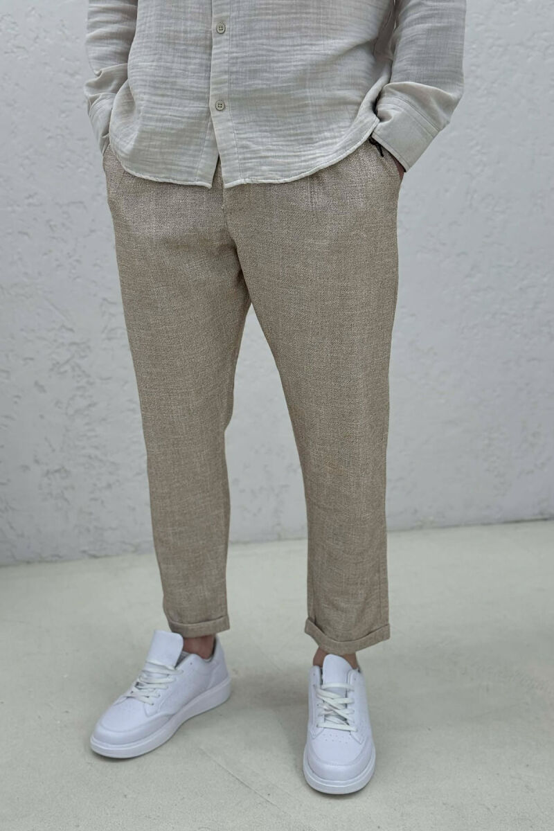 SIMPLE ONE COLOR MEN PANTS BEIGE/BEZHE - 3