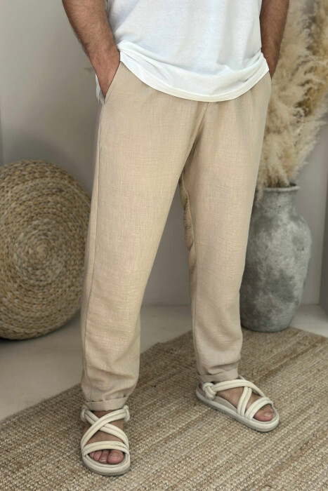 SIMPLE ONE COLOR MEN PANTS BEIGE/BEZHE - 1