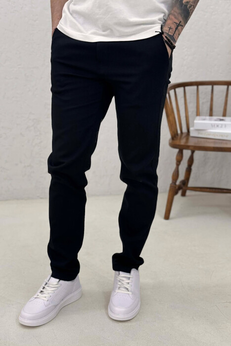 SIMPLE ONE COLOR MEN PANTS BLACK/ E ZEZE - 3
