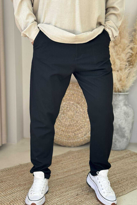 SIMPLE ONE COLOR MEN PANTS BLACK/ E ZEZE - KLAUDIO FASHION