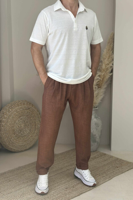 SIMPLE ONE COLOR MEN PANTS BROWN/KAFE - 1