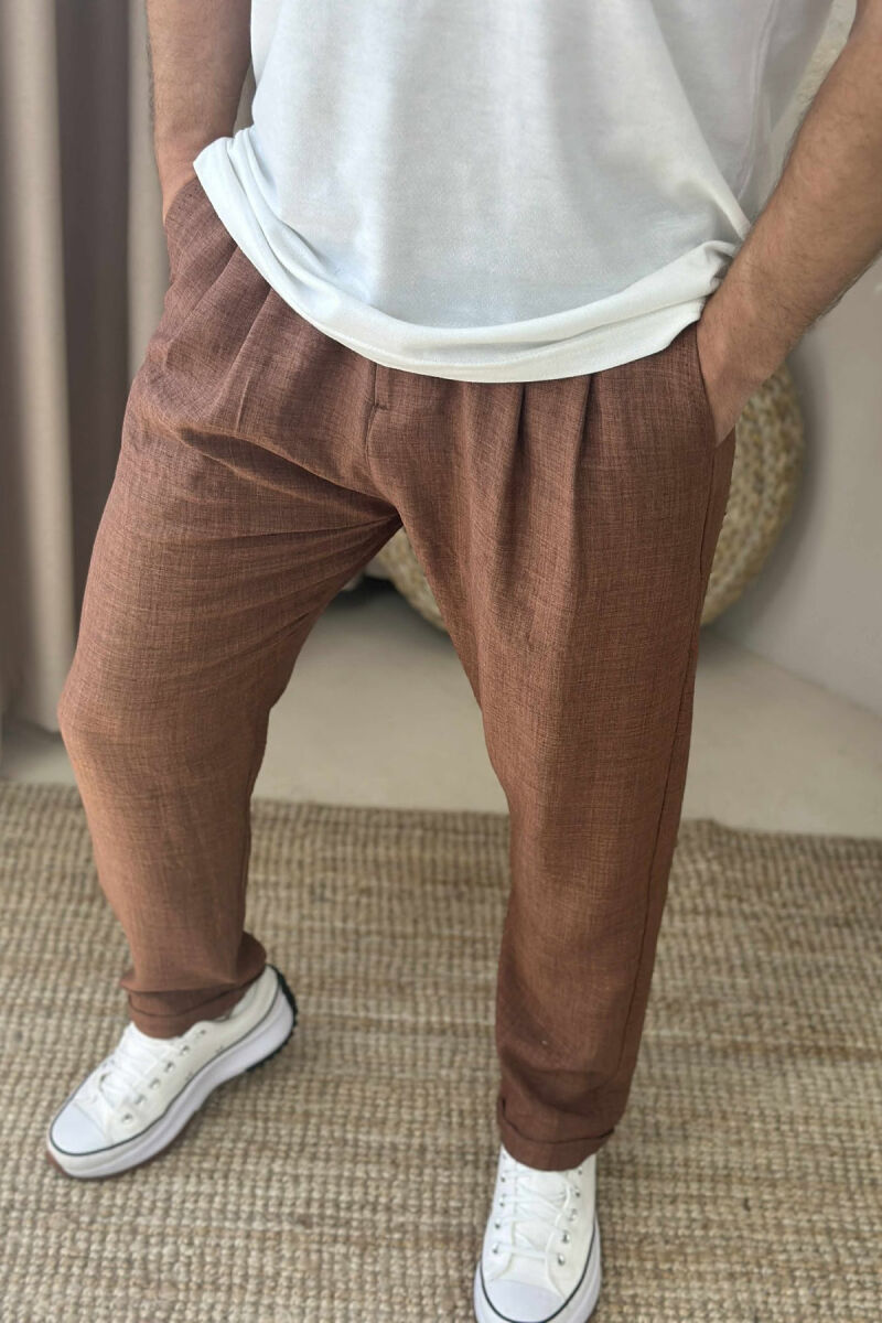 SIMPLE ONE COLOR MEN PANTS BROWN/KAFE - 2