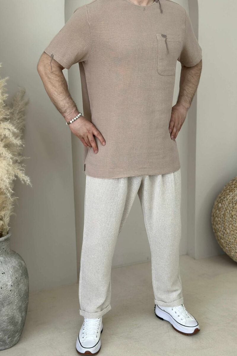 SIMPLE ONE COLOR MEN PANTS CREAM/KREM - 1