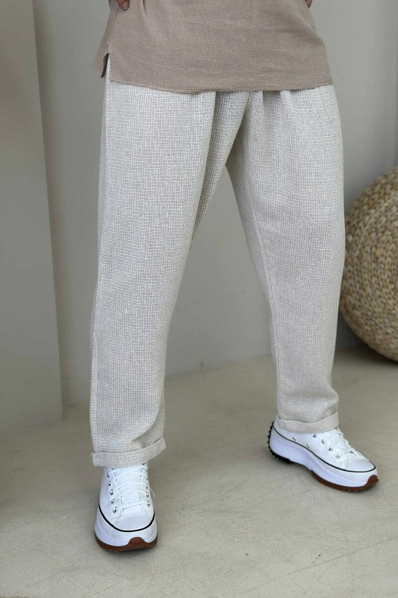 SIMPLE ONE COLOR MEN PANTS CREAM/KREM - 4