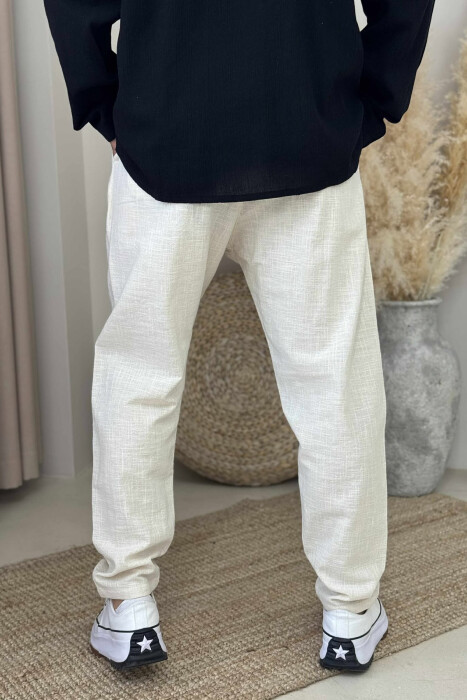 SIMPLE ONE COLOR MEN PANTS CREAM/KREM - 3