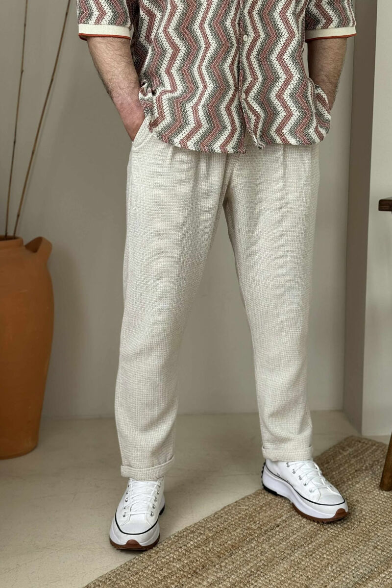 SIMPLE ONE COLOR MEN PANTS CREAM/KREM - 3