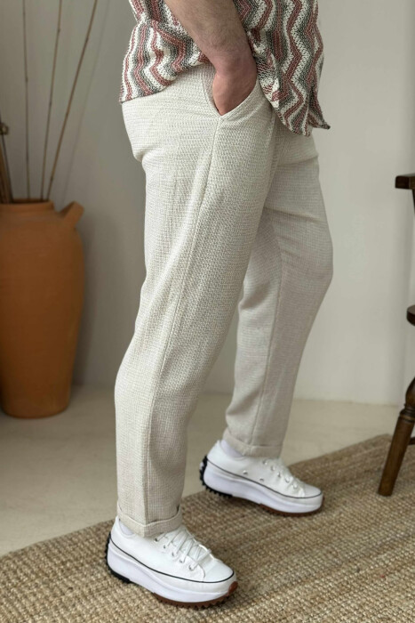 SIMPLE ONE COLOR MEN PANTS CREAM/KREM - 4
