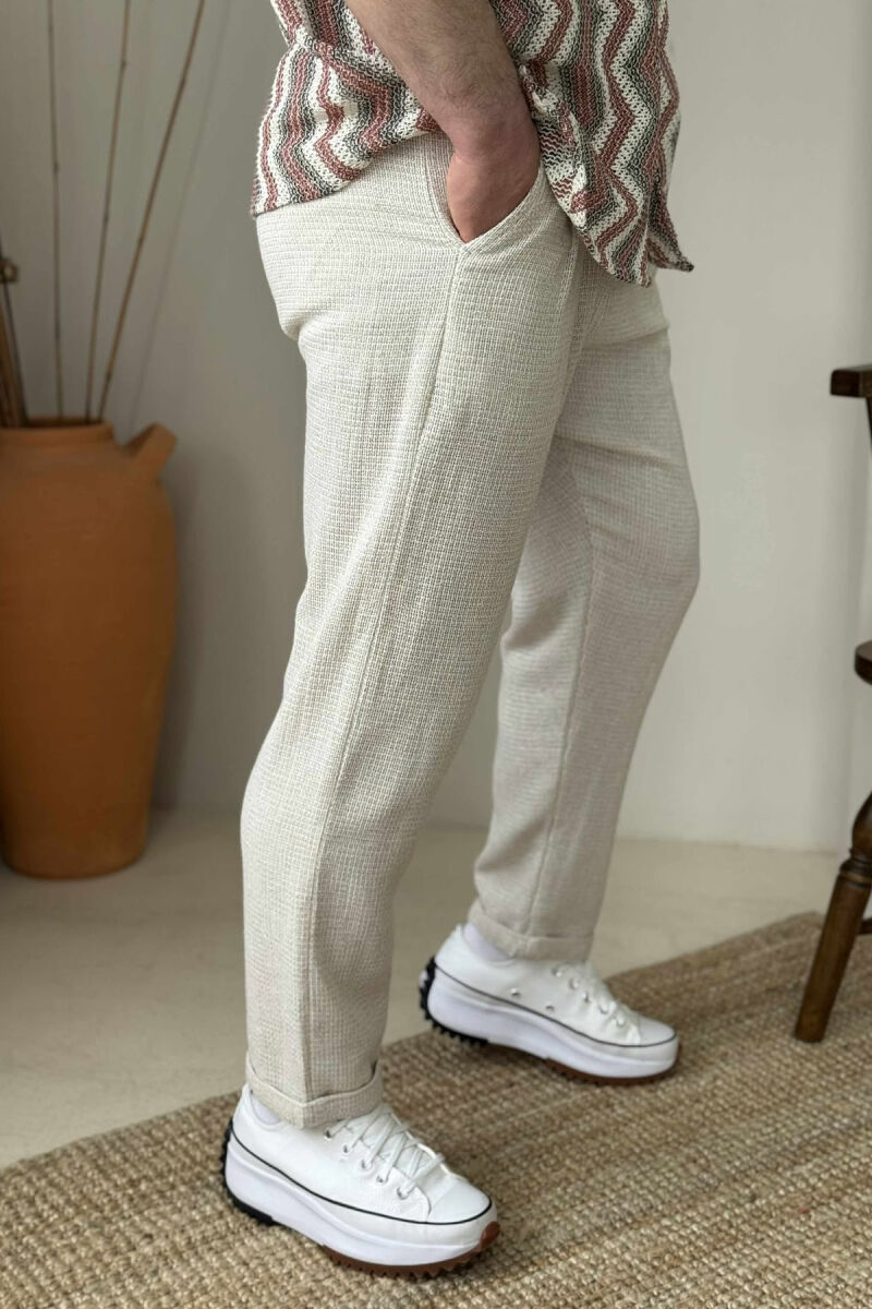 SIMPLE ONE COLOR MEN PANTS CREAM/KREM - 4