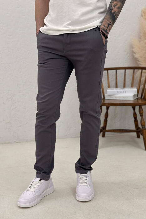 SIMPLE ONE COLOR MEN PANTS DARK GREY/GEE - 3