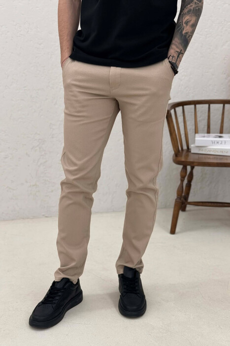 SIMPLE ONE COLOR MEN PANTS LIGHT BEIGE/BZHZB - 3