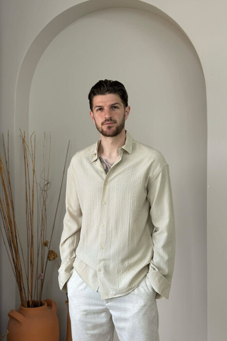 SIMPLE ONE COLOR MEN SHIRT BEIGE/BEZHE - KLAUDIO FASHION