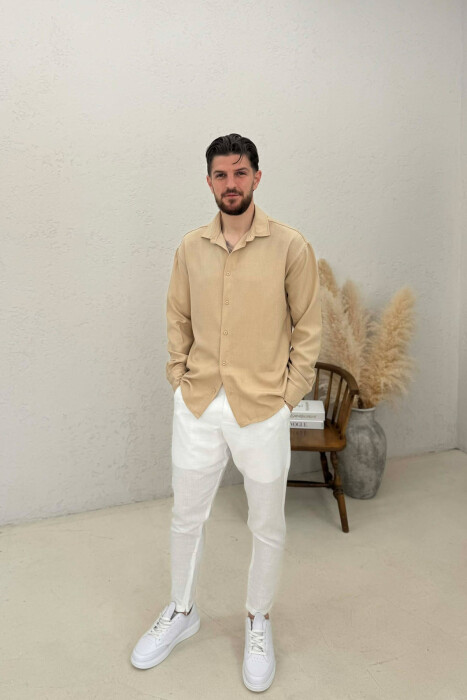 SIMPLE ONE COLOR MEN SHIRT BEIGE/BEZHE - 3