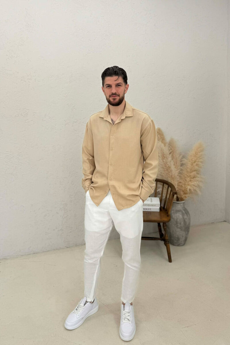SIMPLE ONE COLOR MEN SHIRT BEIGE/BEZHE - 3