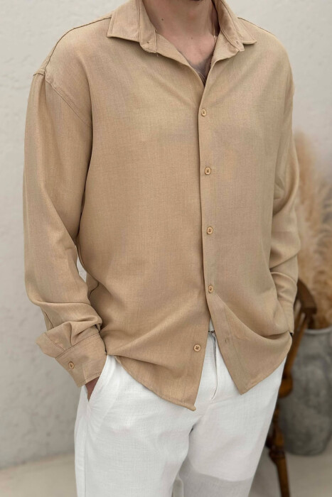 SIMPLE ONE COLOR MEN SHIRT BEIGE/BEZHE - 4