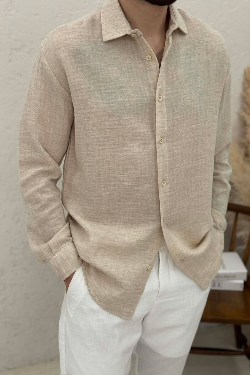 SIMPLE ONE COLOR MEN SHIRT CREAM/KREM - 4