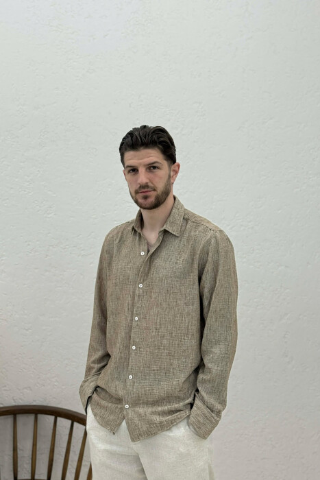 SIMPLE ONE COLOR MEN SHIRTS LIGHT BROWN/KAZB - KLAUDIO FASHION