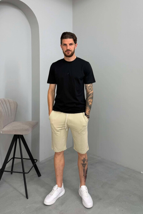 SIMPLE ONE COLOR MEN SHORT SWEATPANTS BEIGE/BEZHE - 1