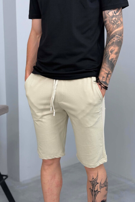 SIMPLE ONE COLOR MEN SHORT SWEATPANTS BEIGE/BEZHE - 2