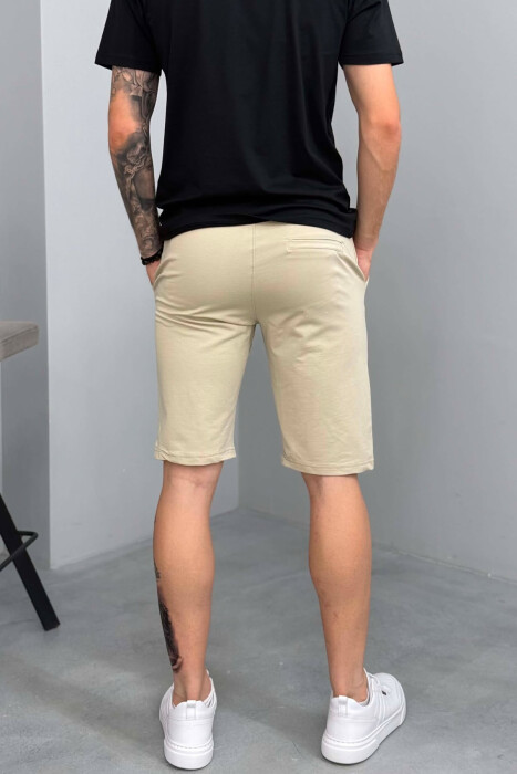 SIMPLE ONE COLOR MEN SHORT SWEATPANTS BEIGE/BEZHE - 3