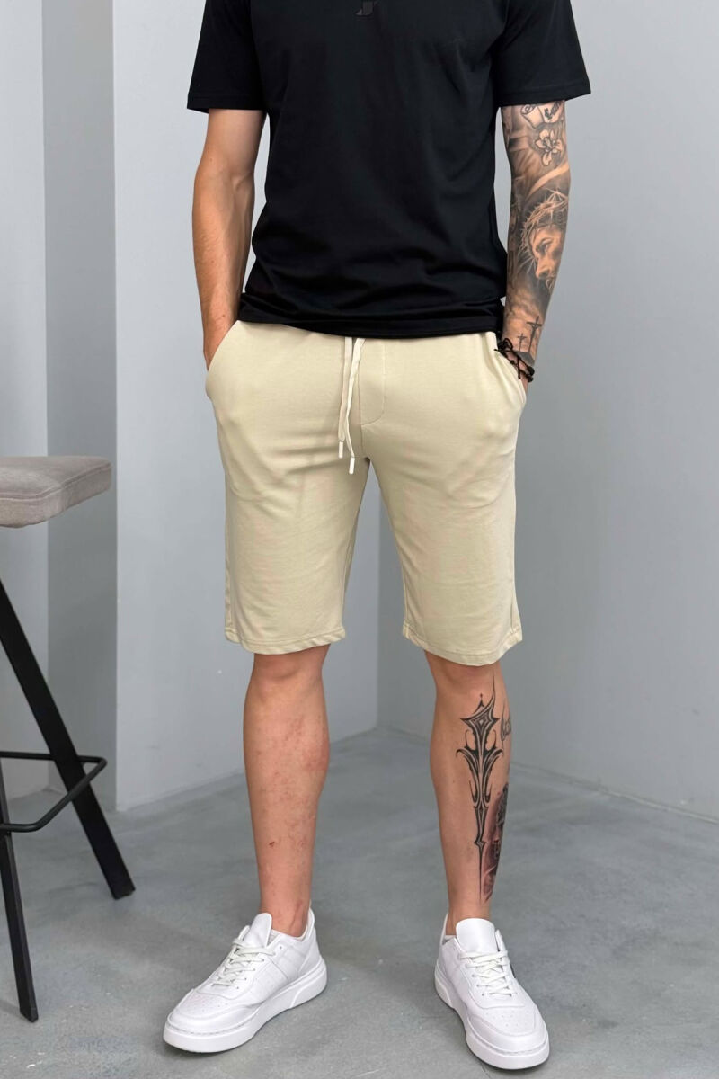 SIMPLE ONE COLOR MEN SHORT SWEATPANTS BEIGE/BEZHE - 4
