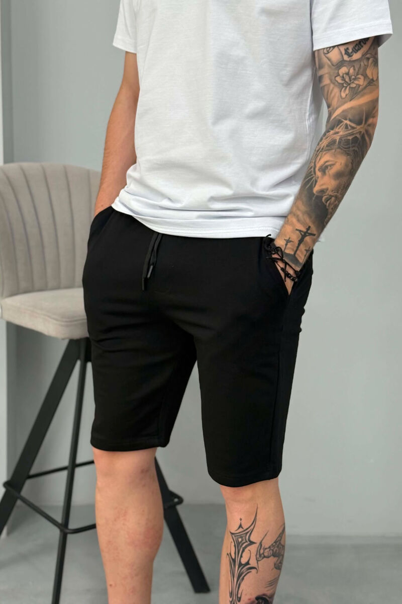 SIMPLE ONE COLOR MEN SHORT SWEATPANTS BLACK/ E ZEZE - 2