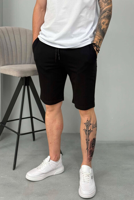 SIMPLE ONE COLOR MEN SHORT SWEATPANTS BLACK/ E ZEZE - 4