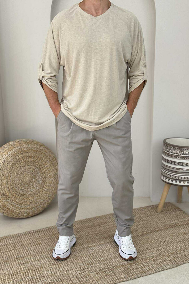 SIMPLE ONE COLOR MEN T-SHIRT BEIGE/BEZHE - 1