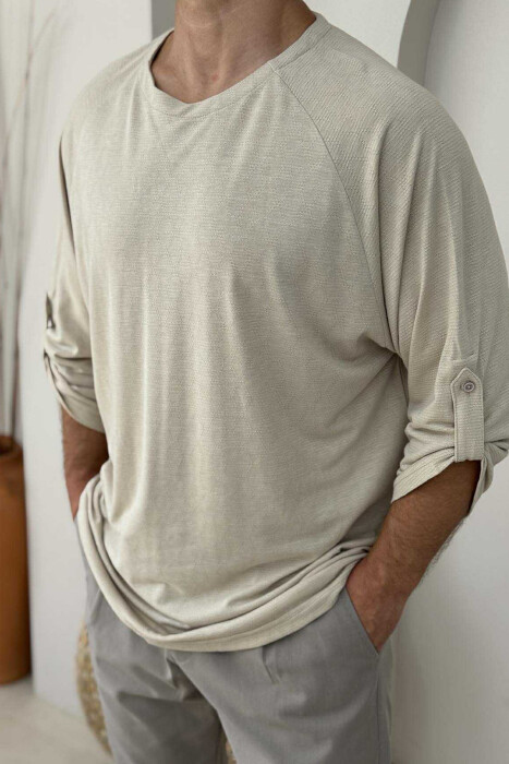 SIMPLE ONE COLOR MEN T-SHIRT BEIGE/BEZHE - 2