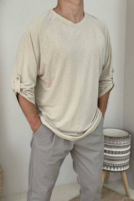 SIMPLE ONE COLOR MEN T-SHIRT BEIGE/BEZHE - 3