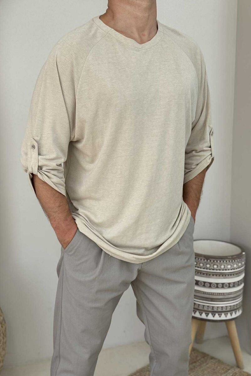 SIMPLE ONE COLOR MEN T-SHIRT BEIGE/BEZHE - 3