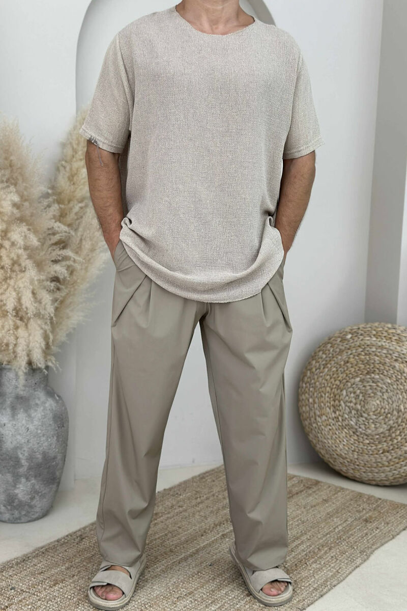 SIMPLE ONE COLOR MEN T-SHIRT BEIGE/BEZHE - 1