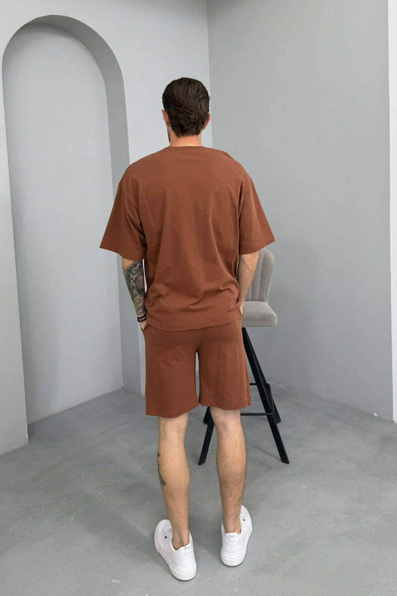 SIMPLE ONE COLOR T-SHIRT + SHORTS MEN SET BROWN/KAFE - 4