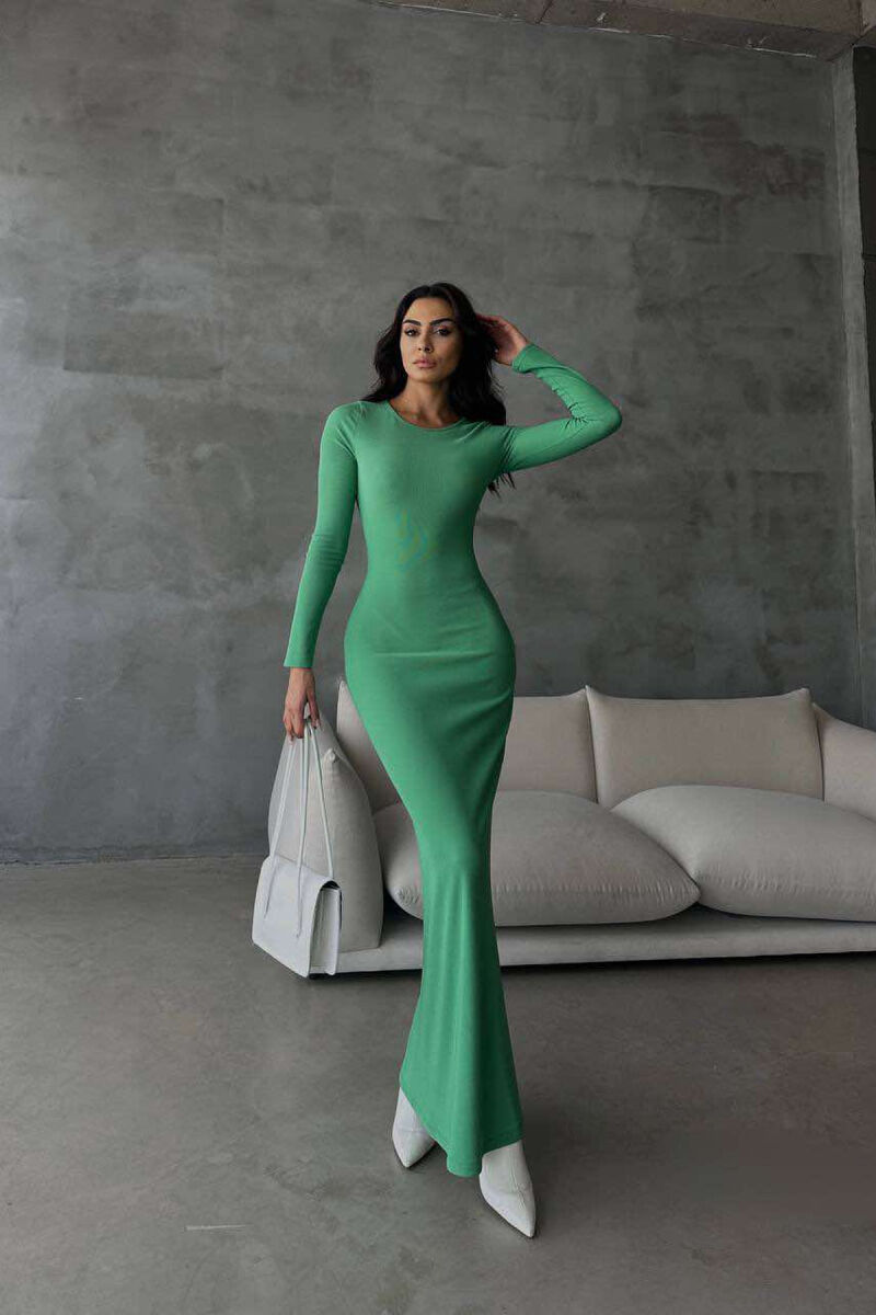 SIMPLE ONE COLOR WOMAN DRESS GREEN/JESHILE - 1