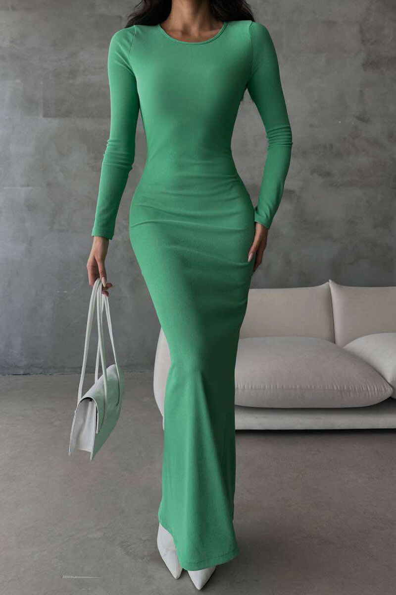 SIMPLE ONE COLOR WOMAN DRESS GREEN/JESHILE - 3