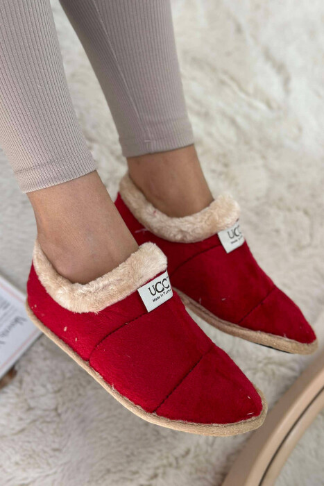 SIMPLE ONE COLOR WOMAN HOME SLIPPERS RED-BEIGE/KUBZH - 1