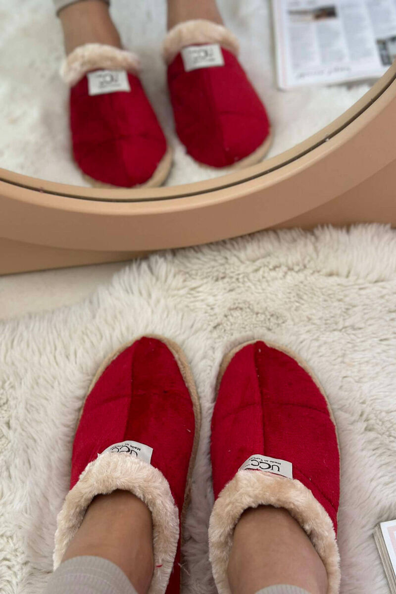 SIMPLE ONE COLOR WOMAN HOME SLIPPERS RED-BEIGE/KUBZH - 2