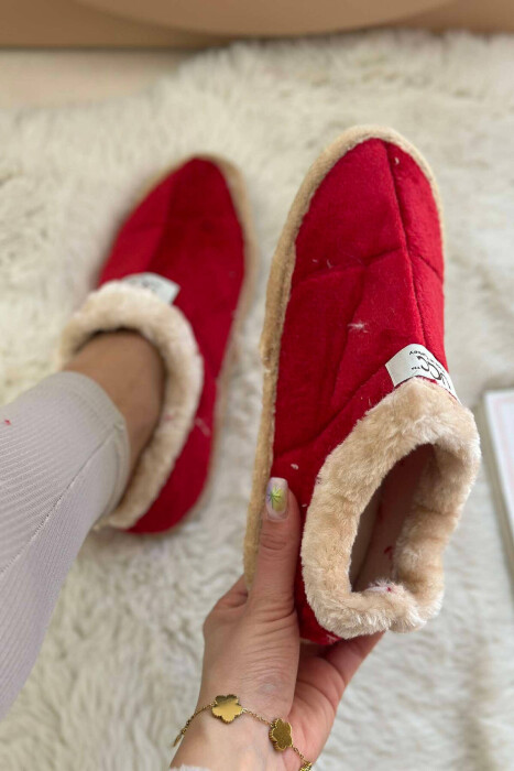 SIMPLE ONE COLOR WOMAN HOME SLIPPERS RED-BEIGE/KUBZH - 3