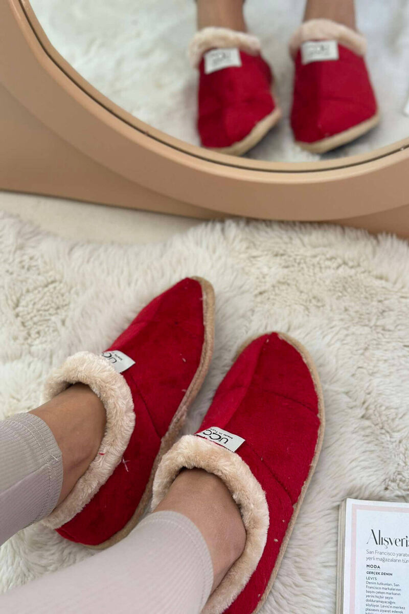 SIMPLE ONE COLOR WOMAN HOME SLIPPERS RED-BEIGE/KUBZH - 4