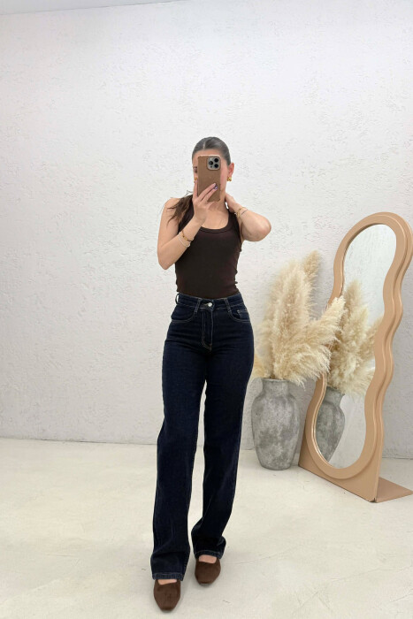SIMPLE ONE COLOR WOMAN JEANS DARK BLUE/BEE - KLAUDIO FASHION