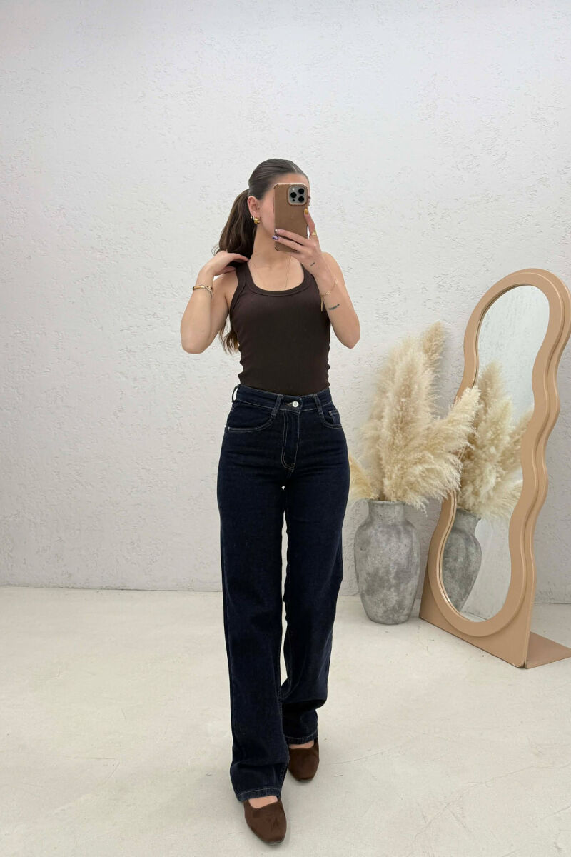 SIMPLE ONE COLOR WOMAN JEANS DARK BLUE/BEE - 2