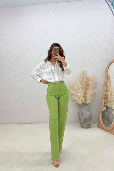 SIMPLE ONE COLOR WOMAN JEANS LIGHT GREEN/JEZB - 1
