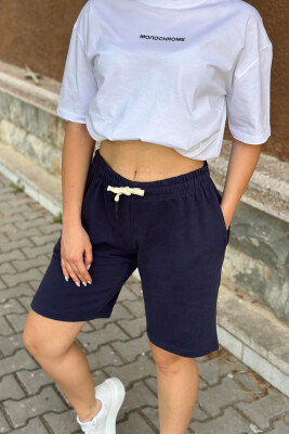 SIMPLE ONE COLOR WOMAN SHORTS DARK BLUE/BEE 
