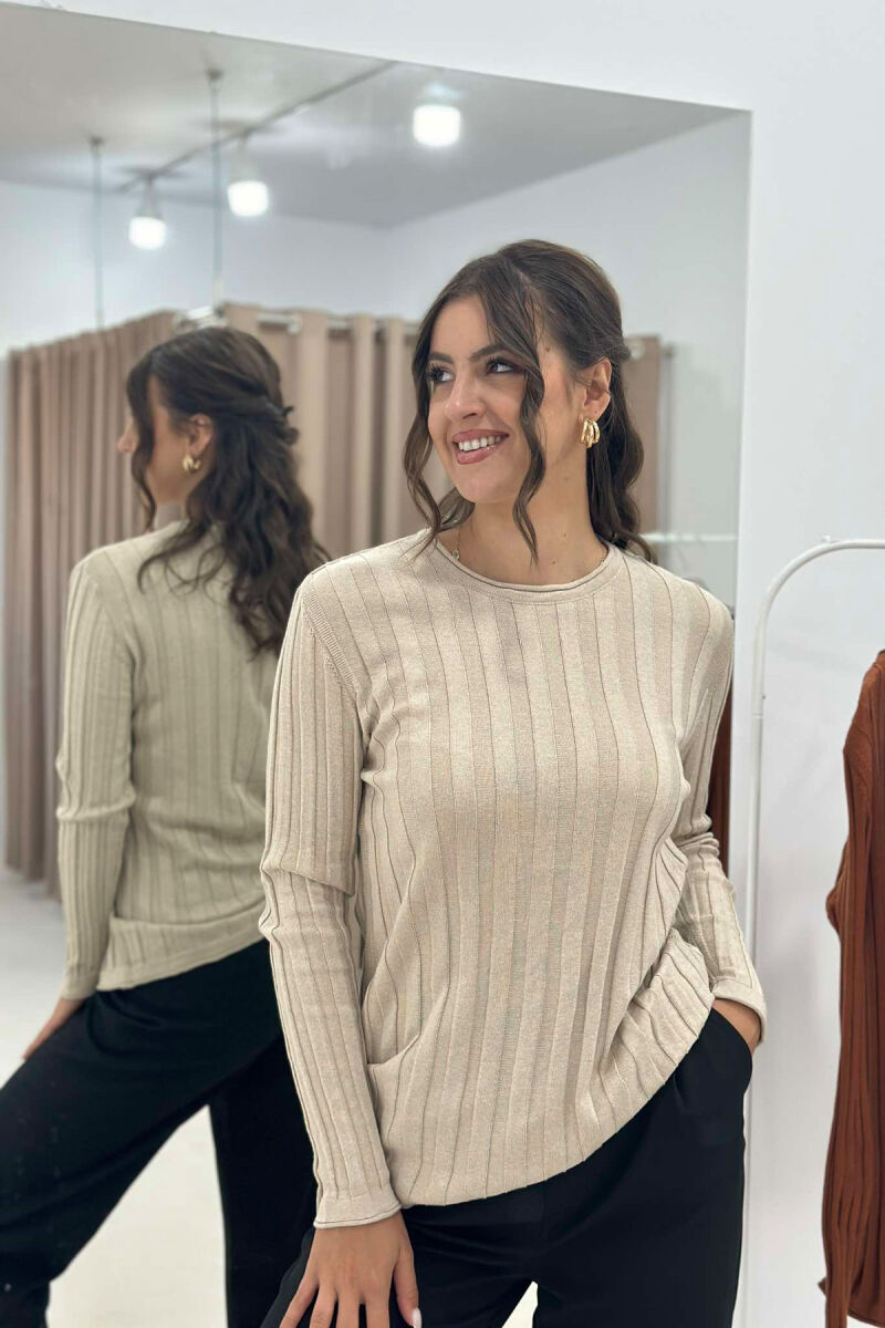 SIMPLE ONE COLOR WOMAN SWEATER BEIGE/BEZHE - 3