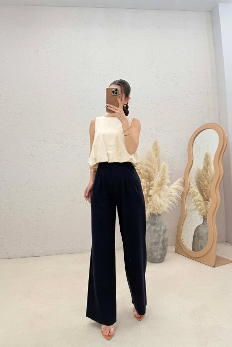 SIMPLE ONE COLOR WOMAN TROUSERS DARK BLUE/BEE - KLAUDIO FASHION