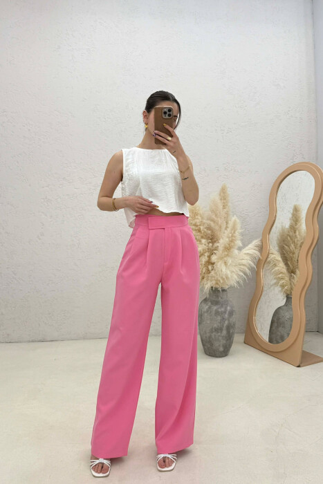 SIMPLE ONE COLOR WOMAN TROUSERS PINK/ROZE - KLAUDIO FASHION