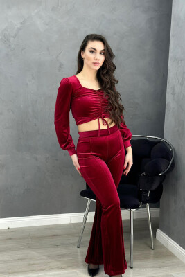 SIMPLE ONE COLOR WOMAN VELVET SUIT BUYRDGUNDY/VISHNJE 