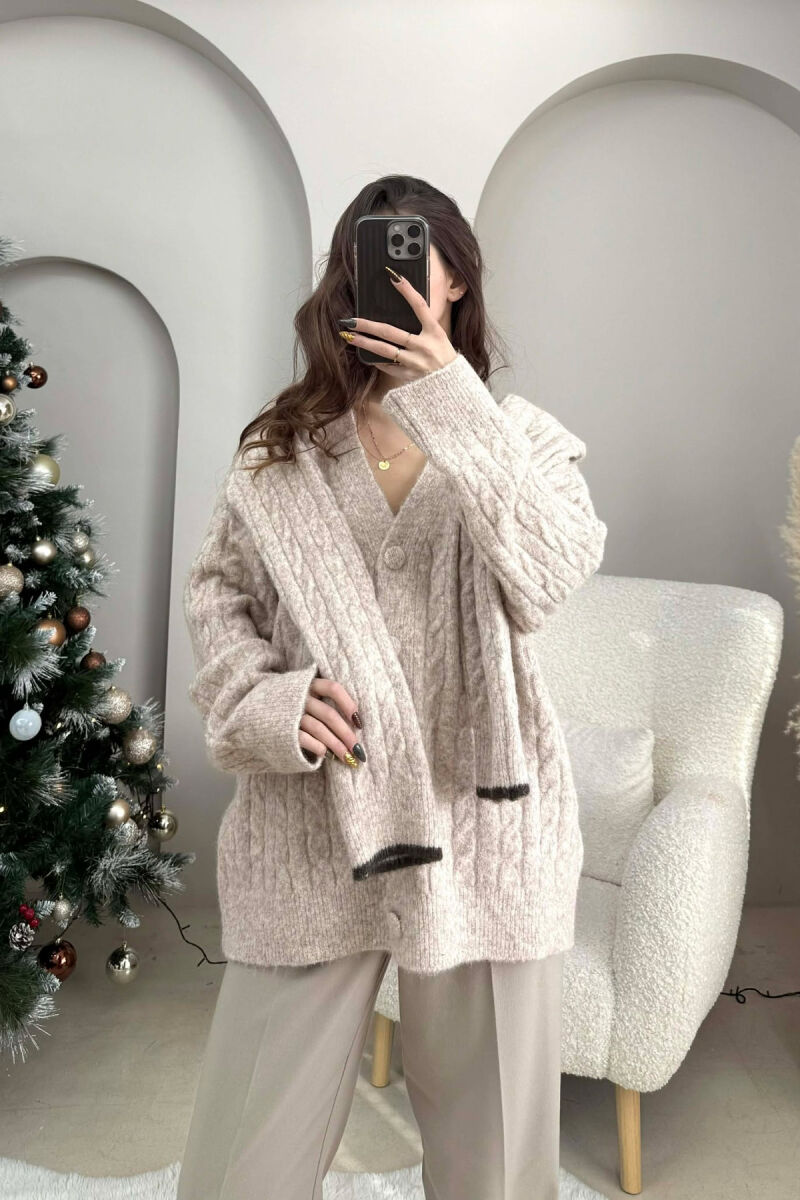 SIMPLE ONE COLOR WOMEN CARDIGAN BEIGE/BEZHE - 1